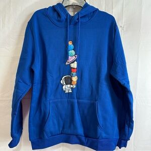 Astronaut with Planet Ice Cream Cone Screen Print Pullover Hooded Sweatshirt L